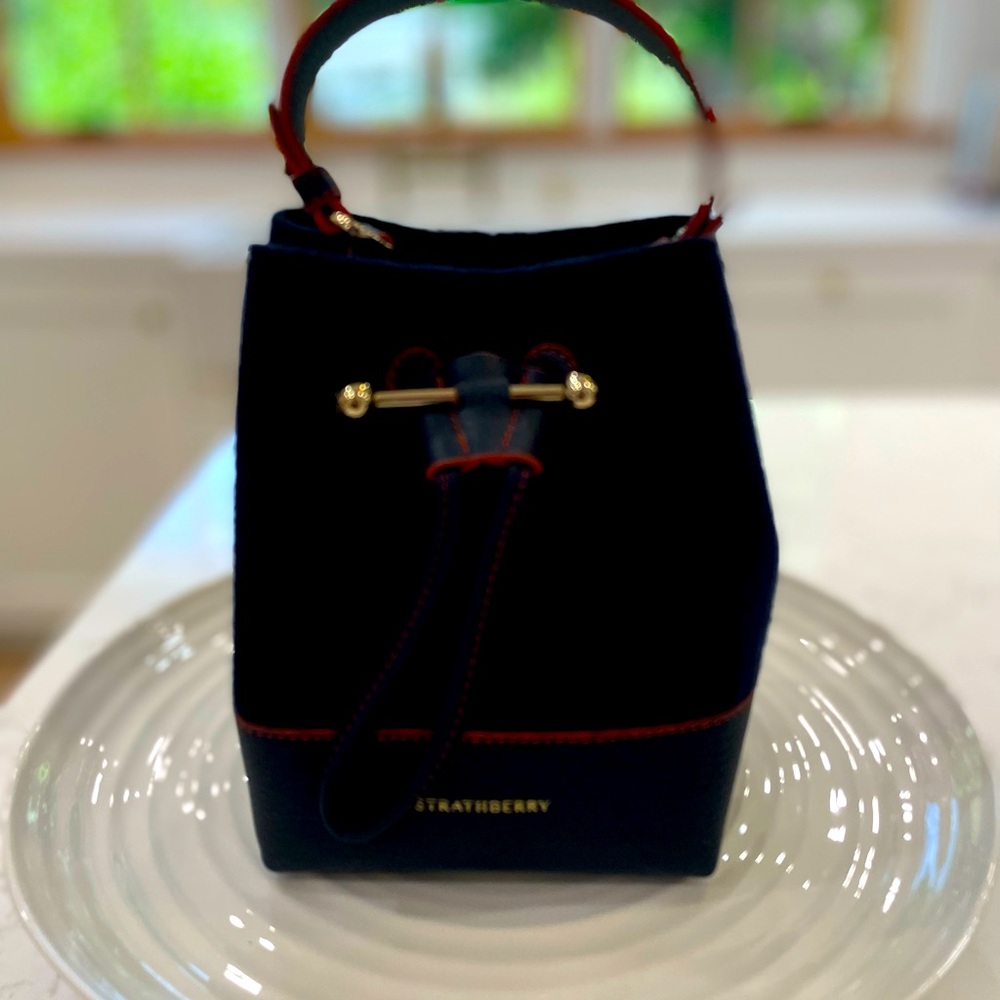Strathberry Lana Osette Leather Bucket Bag Black Leather & Cashmere